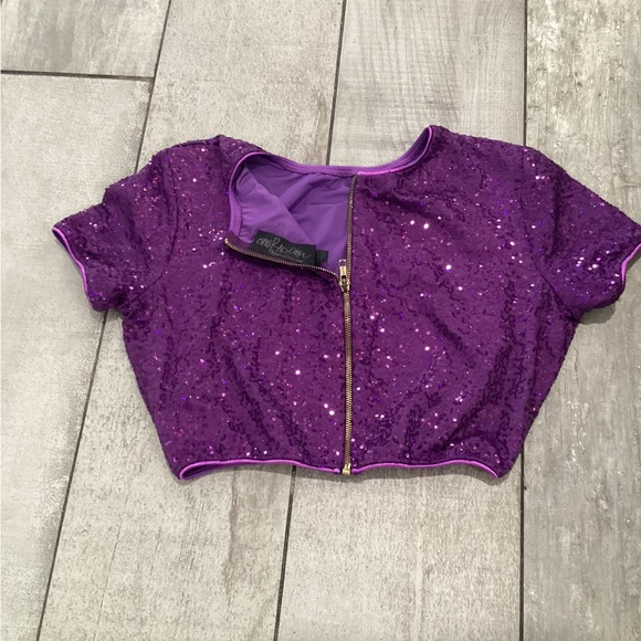 Sparkling Purple Sequin Kids Crop Top size large - Picture 4 of 5